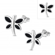 Butterfly Stud Black Onyx Sterling Silver Earrings - e349